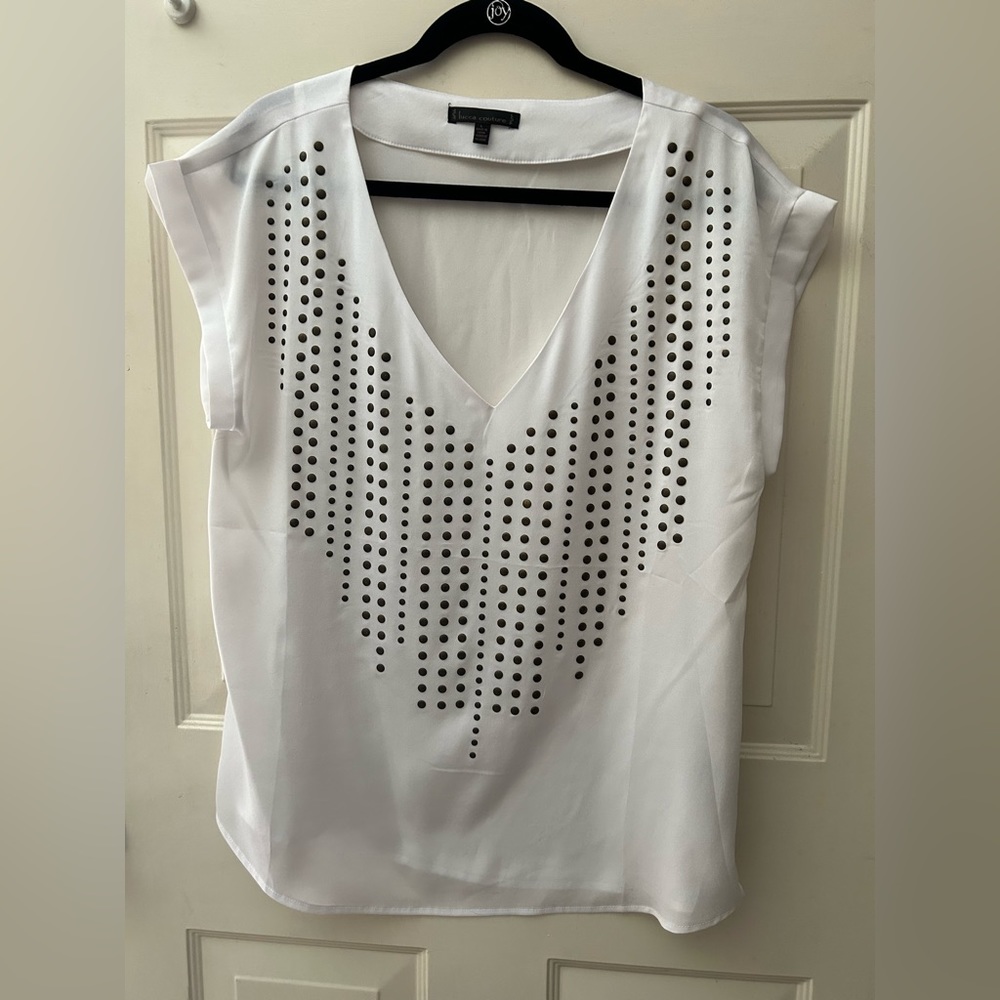 Sheer Luca couture blouse with bronze/gold studs